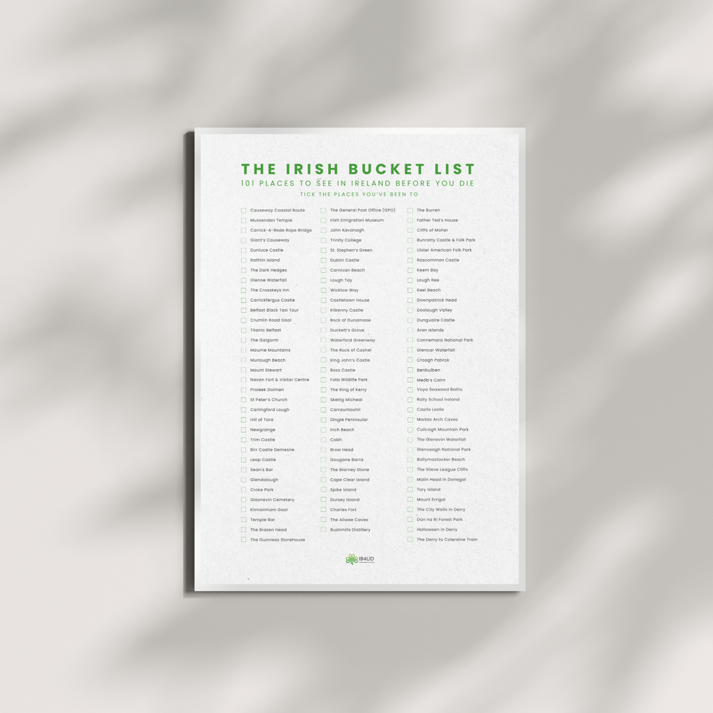 Interactive Irish Bucket List Print – Tick Off 101 Must-See Places
