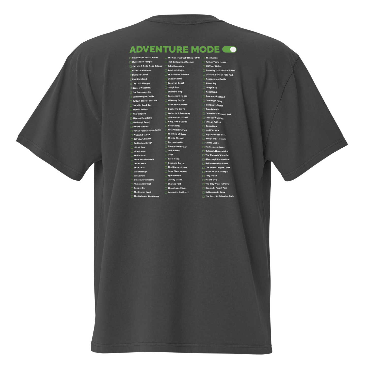 Irish Bucket List Checklist – Oversized Faded Unisex T-Shirt