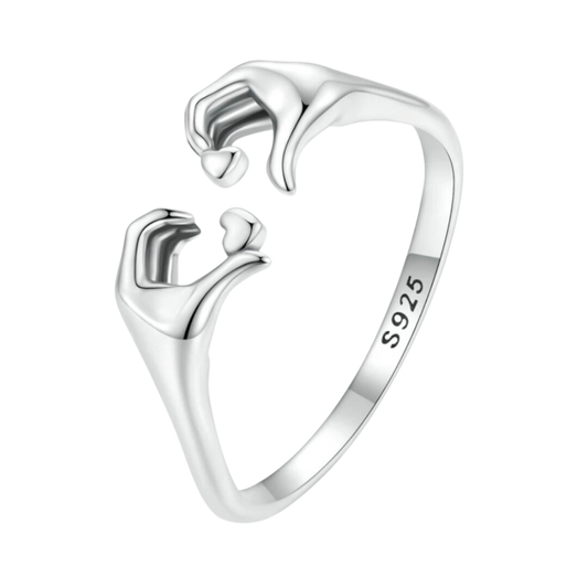 925 Sterling Silver Open Hand Heart Ring