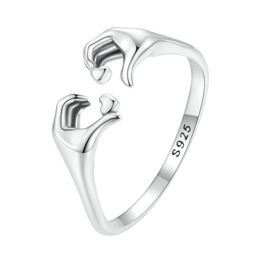 Sterling Silver Open Hand Heart Ring
