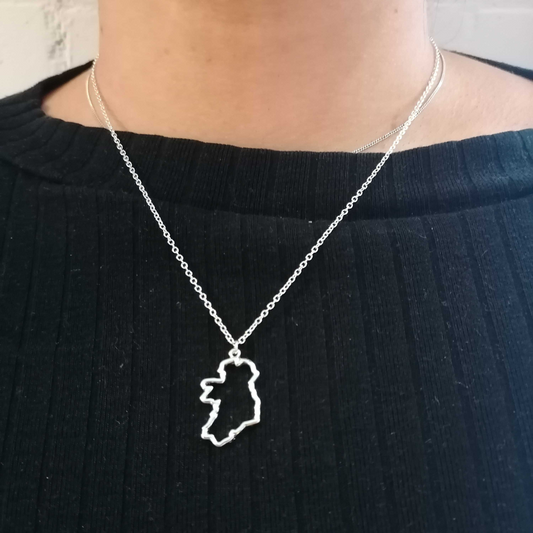 Map of Ireland Outline Pendant Necklace Silver